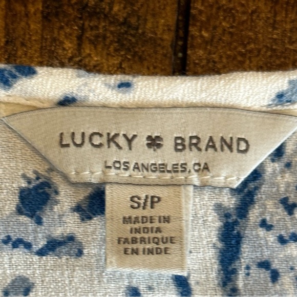 Lucky Brand | Floral Boho Peasant Blouse with Smocking at Cuffs & Tie Neckline - Picture 2 of 4